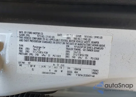 2014 Ford Focus Se from USA, damaged, VIN 1FADP3F29EL254020
